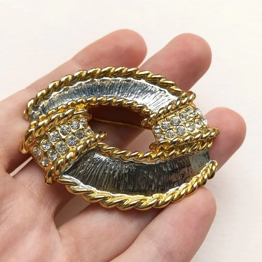 Large gold and silver knot brooch, 60s vintage nautical pin